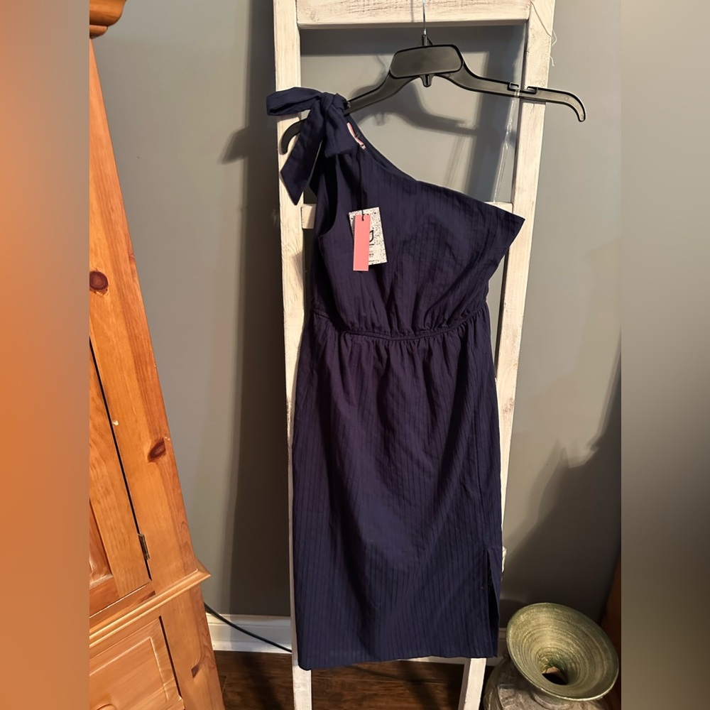 Navy Blue one shoulder Andree Dress. NWT